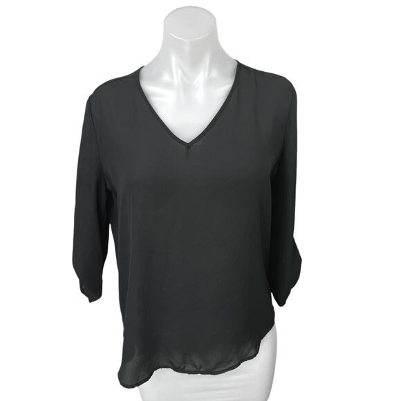 Hippie Rose Black Half Sleeve V Neck Lightweight Relaxed Fit Blouse Top Size M - Picture 1 of 4